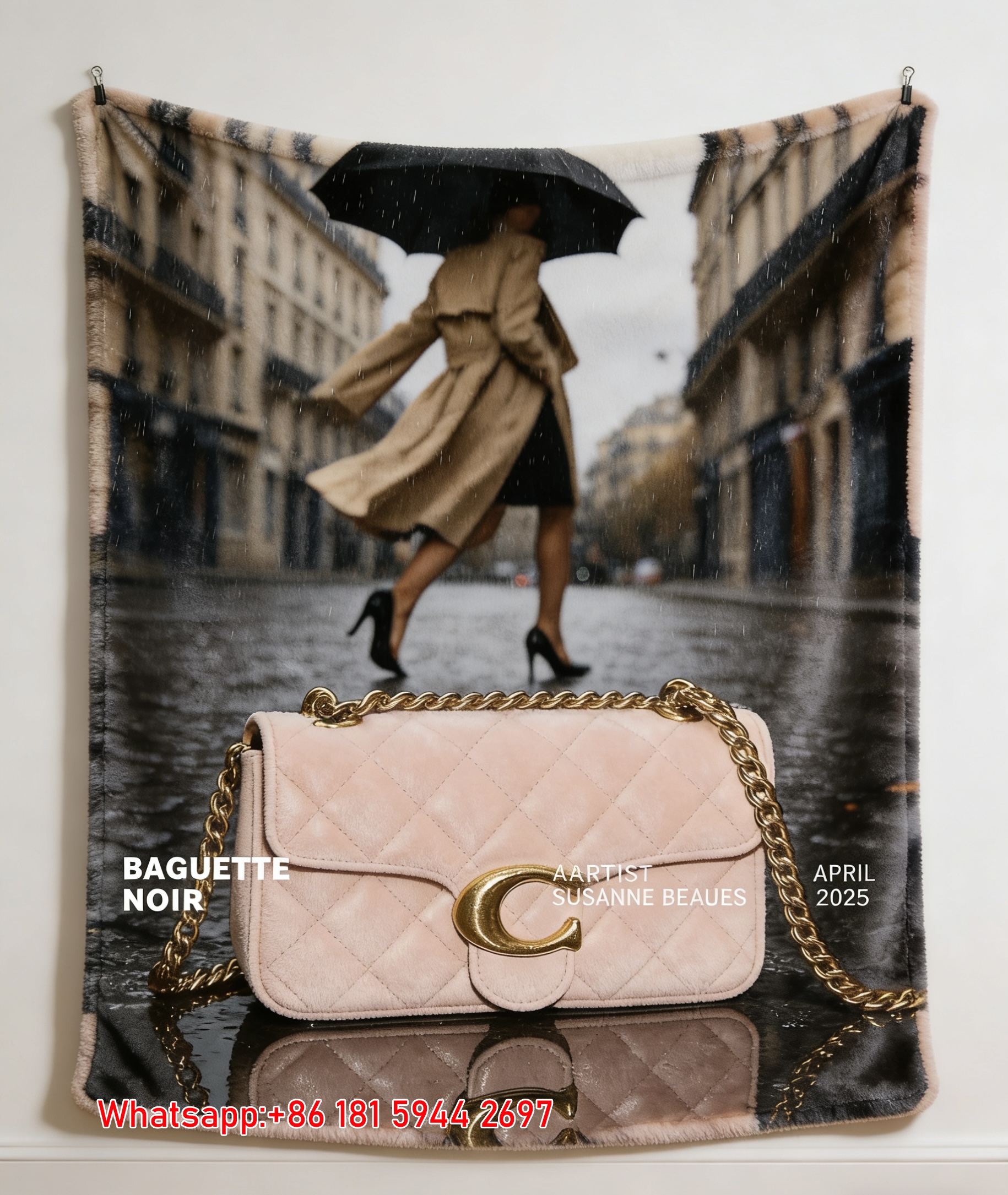 Coach Quilted C Logo Pink Bag Flannel Throw Blanket for Couch & Wall Decor C095